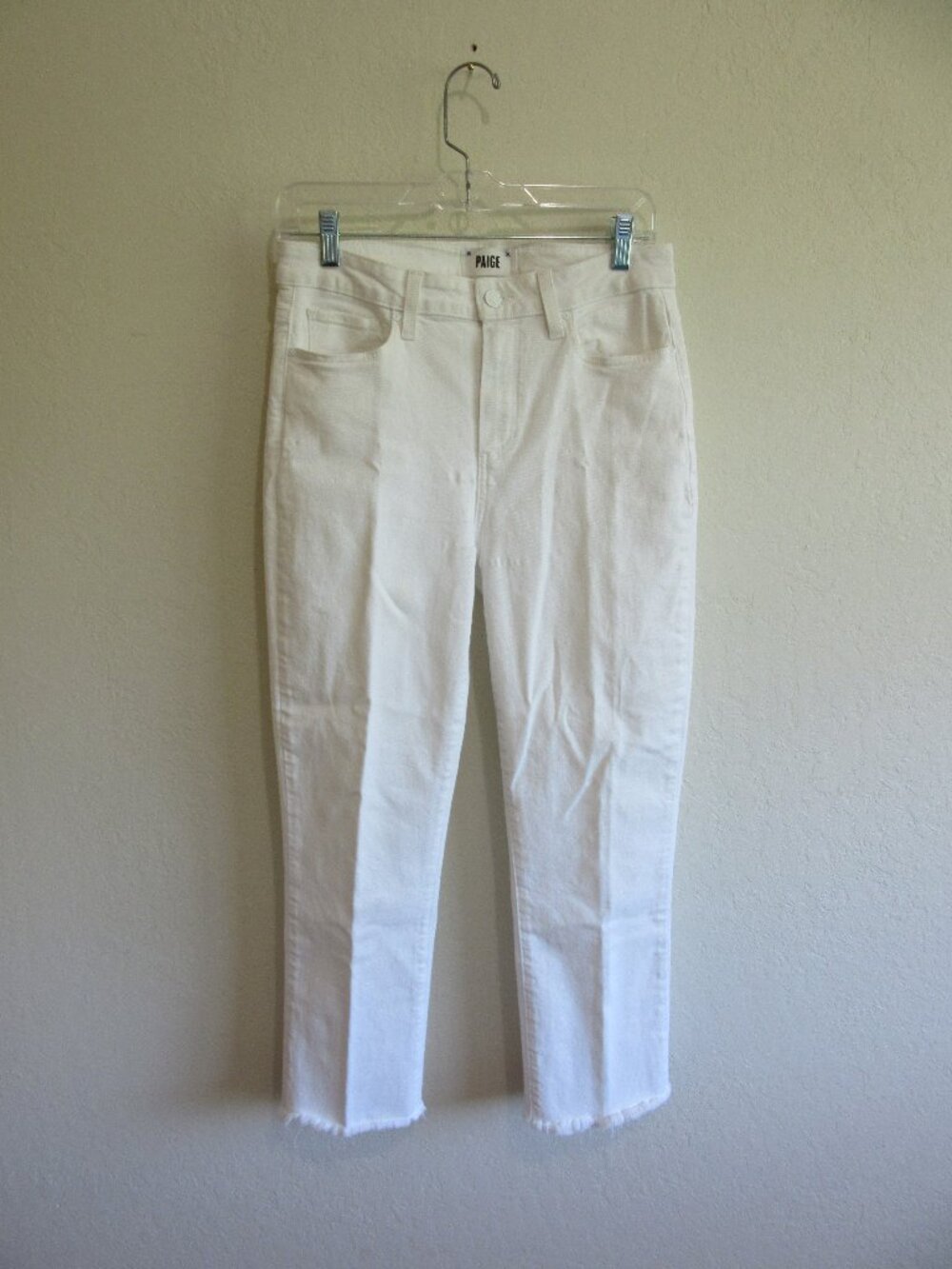 PAIGE White Cindy Crop 29 Raw Edge Denim Jeans